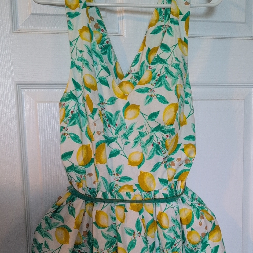 Elle White Dress with Yellow and Green Print